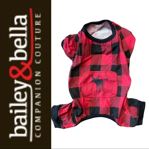 Bailey & Bella Dog Short Ted Black Plaid Moose Motif Size Medium - Picture 1 of 5